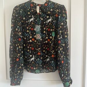 NWT Samantha pleet illuminated enchantment blouse black xs